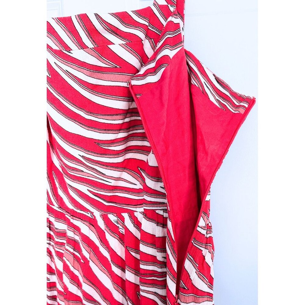 MICHAEL KORS Red White A-Line Square Neck Zebra Midi Dress Size 1X NEW - Picture 3 of 5